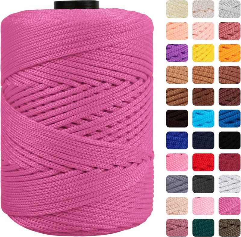 CAMAL Polypropylene Cord 3mm 185 Yards Colorful Polyester Yarn Handmade Knitting Thread Macrame Cord 3mm for Crochet Bags, DIY Crafts, Plant Hangers, Making Macrame Project(Medium Pink) - Image 1